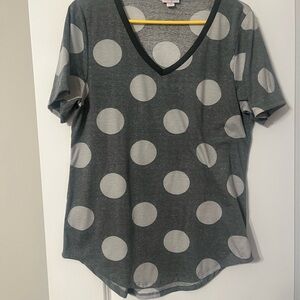 LuLaRoe Black and White Polka Dot V-Neck Tee